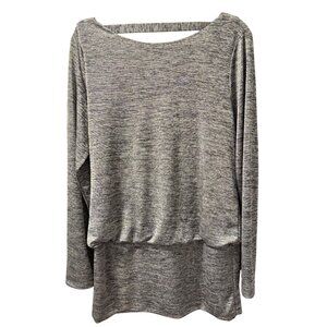 White House Black Market Gray Drape Neck Long Sleeve Top Sz M blouse